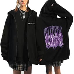 Women Men Katseye Funny Print Zip Up Hoodies Women's Graphic Gothic Y2k Zipper Sweatshirts Fashion Vintage Streetwear Clothes