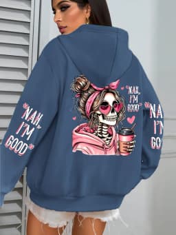 I'm Good Coffee Skull Funny Printing Womens Hoodie Loose Jogging Pullovers Fleece Autumn Sportswear Casual Y2K Unisex Hoody
