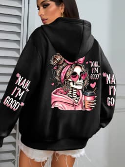 I'm Good Coffee Skull Funny Printing Womens Hoodie Loose Jogging Pullovers Fleece Autumn Sportswear Casual Y2K Unisex Hoody