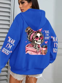 I'm Good Coffee Skull Funny Printing Womens Hoodie Loose Jogging Pullovers Fleece Autumn Sportswear Casual Y2K Unisex Hoody