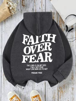 Casual Women's Hoodies Faith Over Fear Letter Printing Sweatshirts Fleece Warm Comfortable Pocket Pullovers Autumn Streetwear