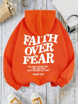 Casual Women's Hoodies Faith Over Fear Letter Printing Sweatshirts Fleece Warm Comfortable Pocket Pullovers Autumn Streetwear