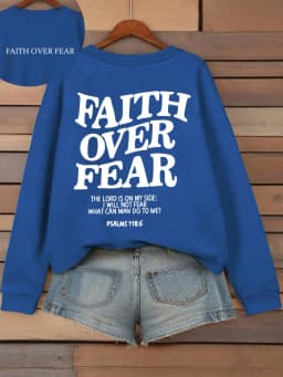 Casual Women's Hoodies Faith Over Fear Letter Printing Sweatshirts Fleece Warm Comfortable Pocket Pullovers Autumn Streetwear