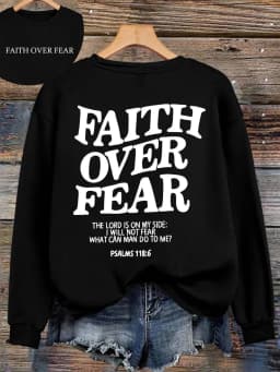 Casual Women's Hoodies Faith Over Fear Letter Printing Sweatshirts Fleece Warm Comfortable Pocket Pullovers Autumn Streetwear