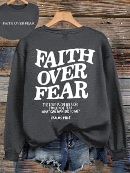 Casual Women's Hoodies Faith Over Fear Letter Printing Sweatshirts Fleece Warm Comfortable Pocket Pullovers Autumn Streetwear