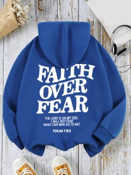 Casual Women's Hoodies Faith Over Fear Letter Printing Sweatshirts Fleece Warm Comfortable Pocket Pullovers Autumn Streetwear