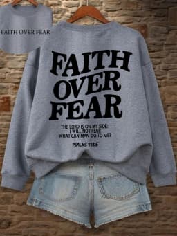 Casual Women's Hoodies Faith Over Fear Letter Printing Sweatshirts Fleece Warm Comfortable Pocket Pullovers Autumn Streetwear
