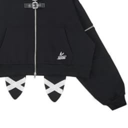 Harajuku Black Letter Crop Hoodies Women Casual Rabbit's Ears Hooded Grunge Y2k Aesthetic Vintage Streetwear Zip Up Sweatshirt