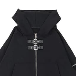 Harajuku Black Letter Crop Hoodies Women Casual Rabbit's Ears Hooded Grunge Y2k Aesthetic Vintage Streetwear Zip Up Sweatshirt