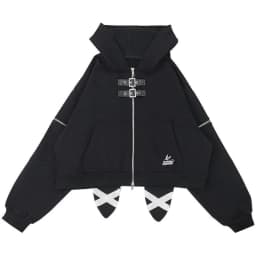 Harajuku Black Letter Crop Hoodies Women Casual Rabbit's Ears Hooded Grunge Y2k Aesthetic Vintage Streetwear Zip Up Sweatshirt