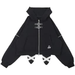 Harajuku Black Letter Crop Hoodies Women Casual Rabbit's Ears Hooded Grunge Y2k Aesthetic Vintage Streetwear Zip Up Sweatshirt