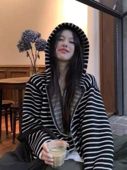 2000S American Vintage Striped Loose Long Sleeve Hooded Sweatshirt Y2k Subculture Casual Zip Up Hooded Cardigan Harajuku Coats