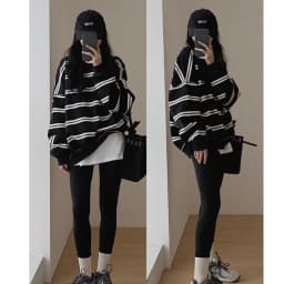 Spring Autumn Horizontal Stripes Women's Sweatshirt T-shirt Design Sense Shoulder Loose Layered Upper Body Clothing