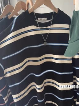 Loose Fit Long Sleeve Pure Cotton Sweatshirt Korean Style Comfortable round Neck Stripe Pattern Simple Elegant Vintage Hoodie