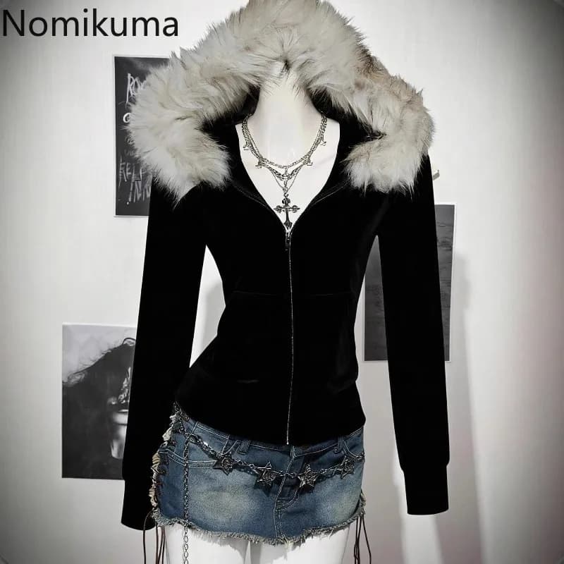 Plush Hooded Top Casual Hoodies Jackets Women Clothing 2025 Y2k Tops Streetwear Fashion Sweatshirts Tunic Zipper Hoodie Coat