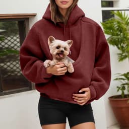 Cat Lovers Hoodie For Women Kangaroo Dog Pet Holder Carrier Big Pocket Fleece Pullovers Animal Pouch Hooded Sweatshirt Tops