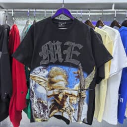 MIXED EMOTION Shirt Rhinestone Short Sleeve Men Women T-shirt Streetwear 100% Cotton Loose Round Neck Top Tees Oversized Tee Top