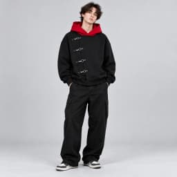 Y2K Gothic Hoodie Unisex Black Red Colorblock Oversized Sweatshirt Asymmetric Metal Buckle Hooded Pullover Punk Streetwear Fashi