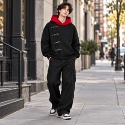 Y2K Gothic Hoodie Unisex Black Red Colorblock Oversized Sweatshirt Asymmetric Metal Buckle Hooded Pullover Punk Streetwear Fashi