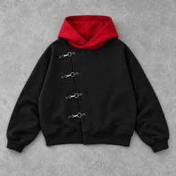 Y2K Gothic Hoodie Unisex Black Red Colorblock Oversized Sweatshirt Asymmetric Metal Buckle Hooded Pullover Punk Streetwear Fashi