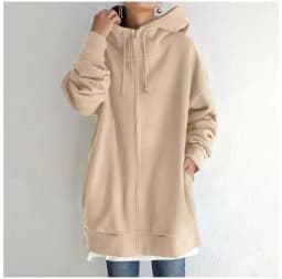 Oversized S-5XL Women Loose Hooded Coats Autumn Female Tie Collar Long Sleeve Zipper Up Add Velvet X-Long Sweatshirt JYFS-HS0714
