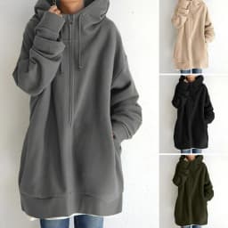 Oversized S-5XL Women Loose Hooded Coats Autumn Female Tie Collar Long Sleeve Zipper Up Add Velvet X-Long Sweatshirt JYFS-HS0714