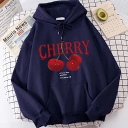 Girls 2000s Cherry Love Long Sleeve Pocket Hoodies Funny Gothic Sweatshirt Women's Print Casual Hoody Streetwear Y2k Clothes