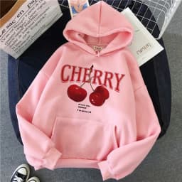 Girls 2000s Cherry Love Long Sleeve Pocket Hoodies Funny Gothic Sweatshirt Women's Print Casual Hoody Streetwear Y2k Clothes