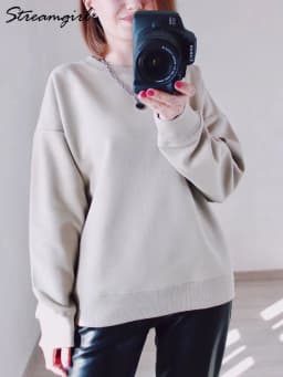 Blue Cotton Sweatshirts Oversize Women O Neck Loose Pullovers Long Sleeve Top Solid Oversized Green Sweatshirt For Women