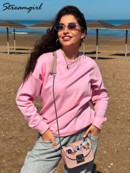 White Oversized Crewneck Sweatshirts Women Autumn Comfort Colors Pink Mom Sweatshirt Yellow Cotton Fall Sweatshirt For Women