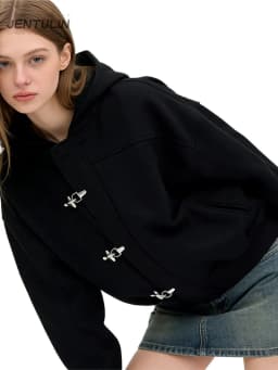 Y2k American Vintage Hoodie Fashion Design Sense High Street Personality Button Solid Long Sleeve Pullover Hoodie Jacket Unisex