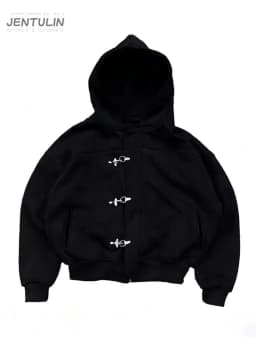 Y2k American Vintage Hoodie Fashion Design Sense High Street Personality Button Solid Long Sleeve Pullover Hoodie Jacket Unisex