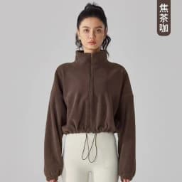 New Autumn Winter Clothes Warm Casual High Waist Coat Solid Color Fleece Fitness Short Jacket Slim Lady Zipper Sweatshirt Women