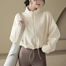 New Autumn Winter Clothes Warm Casual High Waist Coat Solid Color Fleece Fitness Short Jacket Slim Lady Zipper Sweatshirt Women