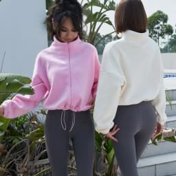 New Autumn Winter Clothes Warm Casual High Waist Coat Solid Color Fleece Fitness Short Jacket Slim Lady Zipper Sweatshirt Women