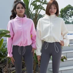 New Autumn Winter Clothes Warm Casual High Waist Coat Solid Color Fleece Fitness Short Jacket Slim Lady Zipper Sweatshirt Women