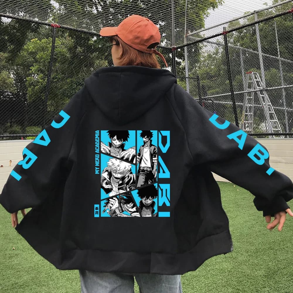 Japanese Anime My Hero Academia Dabi Zip up Hoodies Men Women Comfortable Hooded Tops Winter Loose Warm Thick Zipper Jacket Coat