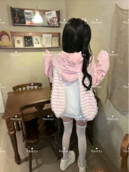 Japanese Kawaii Rabbit Ears Hoodies Tops Women Design Loose Dot Lace Patchwork Cute Coat Harajuku Chic Sweet Lovely ​Sweatshirts