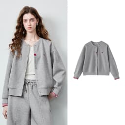 TOYOUTH Women's Air Cotton Sweatshirt Jacket 2026 Autumn New Plaid Patchwork Heart Embroidery College
