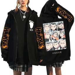 Haikyuu Graphic Zippper Jackets Sweatshirts Japanese Anime Manga Y2k Gothic Zip Up Hoodies Karasuno Fly High Harajuku Streetwear