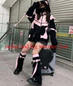 Japanese Kawaii Contrast Color Hoodies Coat Women Ruffled Patchwork Loose Sweatshirt Harajuku Zipper Y2k Aesthetic Casual Hoody