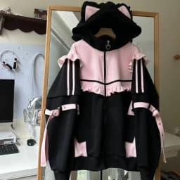 Japanese Kawaii Contrast Color Hoodies Coat Women Ruffled Patchwork Loose Sweatshirt Harajuku Zipper Y2k Aesthetic Casual Hoody