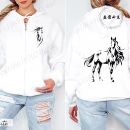 Western Horse Print Women's Fleece Hoodies Zipper Sportwear Sweatshirts Horse Lovers Zip Up Women Hoodies Hip Hop Streetwear