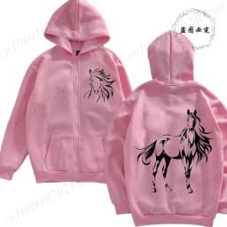 Western Horse Print Women's Fleece Hoodies Zipper Sportwear Sweatshirts Horse Lovers Zip Up Women Hoodies Hip Hop Streetwear