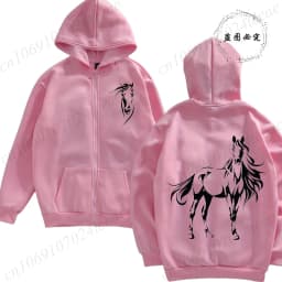 Western Horse Print Women's Fleece Hoodies Zipper Sportwear Sweatshirts Horse Lovers Zip Up Women Hoodies Hip Hop Streetwear