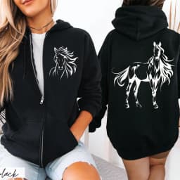 Western Horse Print Women's Fleece Hoodies Zipper Sportwear Sweatshirts Horse Lovers Zip Up Women Hoodies Hip Hop Streetwear