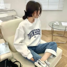 Afashion Women's Loose Fit Thin American Style Hoodie Spring Autumn Trendy Hiphop High Street Casual Long Sleeve round Neck Prin