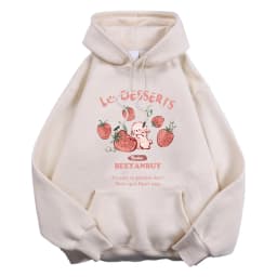 Fashion Women'S Hoodie Cute Strawberry And Rabbit Printed Sweatshirt Pocket Soft Warm Breathable Pullover Autumn Winter Hoody