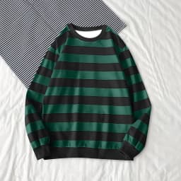 Women's Long-Sleeve Striped Sweatshirt Casual Crewneck Oversized Pullover Harajuku Loose Fit Stripe Fall Street Sweatshirt Top