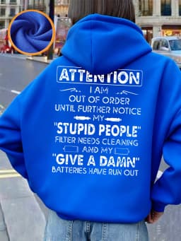 Attention Funny Phrases Prints Hoodies Women Winter Fleece Warm Pullover Loose Pocket Sweatshirt Casual Sporty Woman Clothes